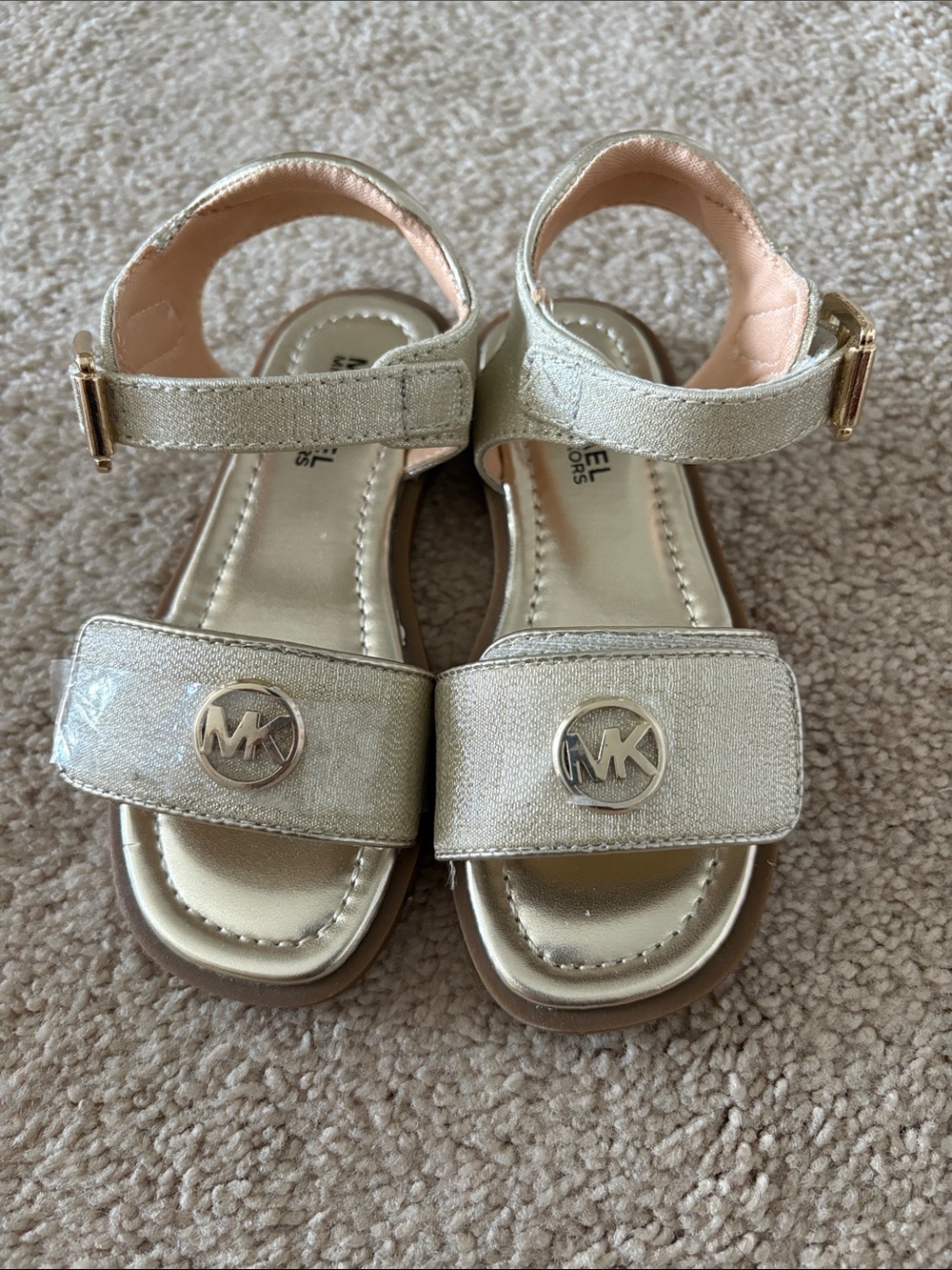 Michael Kors Kids Metallic Gold MK Logo Velcro Sandals